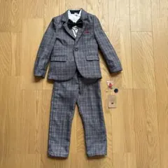 フォーマルスーツ グレー系チェック柄 蝶ネクタイ付き110cm