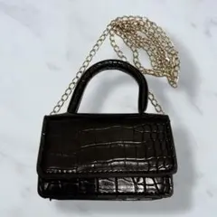 黒　クロコダイル　ミニショルダーバッグ