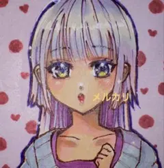 ミニ色紙 手描き ラメ キラキラ アナログ イラスト オリジナルキャラ 女の子