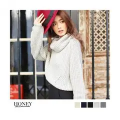 肩畦オフタートルショートニット