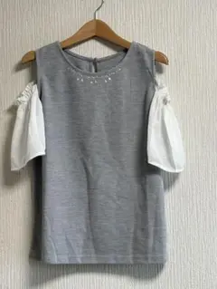 image オフショルダーグレー半袖トップス