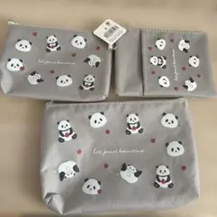 パンダ柄ナイロンポーチ3点セット