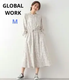 春夏秋 GLOBAL WORK M グレージュ 涼しげ 長袖 ワンピース