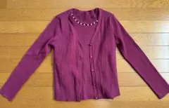 リランドチュール　パール付きアンサンブル　カーディガン 七分袖ニット