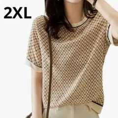 Tシャツ トップス 2XL 総柄 モダン柄 マルチ パターン 半袖 レディース