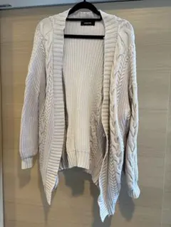 パステルピンク色 ケーブルニットカーディガン 長袖