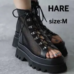 HARE メッシュレースUP ブーサン ブラック Mサイズ 厚底 ブーツ