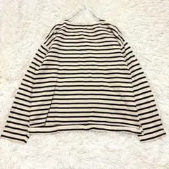 n2250 美品✨コーエン ボーダー柄長袖カットソー 厚手 ベージュ 黒 綿素材のサムネイル