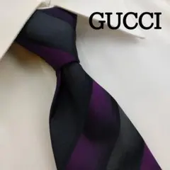 グッチ 高級シルクネクタイ ストライプ柄 パープル