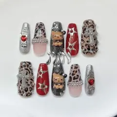 キティ 日焼けキティ ヒョウ柄 レオパード クロム 十字架 ネイルチップ