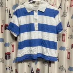 青と白のストライプ 半袖ポロシャツ
