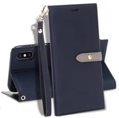 iPhone XS / X ケース 手帳型 ブルー ストラップ付 マグネット式