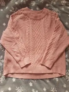 大きいサイズ ケーブルニット セーター ピンク