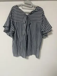 AZUL by moussy ストライプ柄 フリル袖半袖シャツ Sサイズ