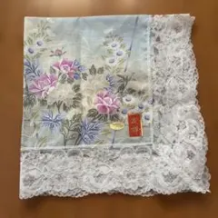 友禅　花柄ハンカチ レースエッジ付き