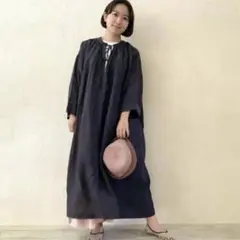 【美品】ネストローブ nest Robe 麻 スモック ロング ワンピース