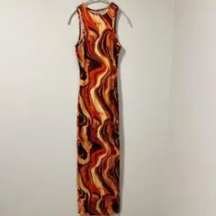 【SHEIN】マーブル柄 バックオープン ロングワンピース M 大理石柄 派手