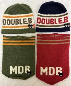 ミキハウス DOUBLE.B ストライプニット帽とネックウォーマー4枚セット