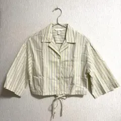 H&M ストライプ 五分袖 クロップドシャツ XS