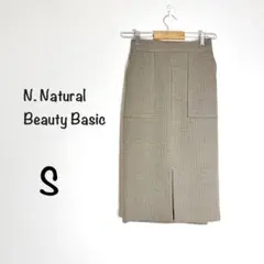 エヌ タイトスカート ガンクラブチェック 膝丈 前スリット 後ろゴム 茶 S