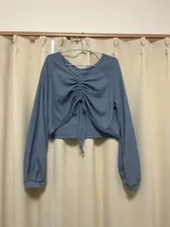 ブルー ドローストリング クロップドトップス
