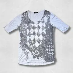 Tornado Mart 総柄Tシャツ L グレー 七分袖 アーガイル 日本製のサムネイル