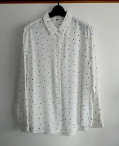 ユニクロ レーヨンブラウス ホワイト ドット柄 長袖