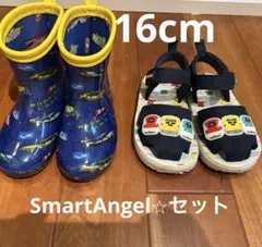 Smart Angel レインブーツ ＆サンダルセット16cm 働く車　新幹線のサムネイル