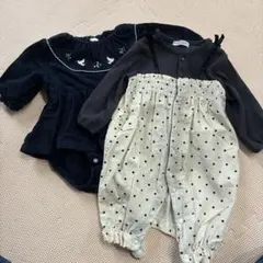 Cottoli 刺繍入りワンピース、ドット柄ロンパースセット