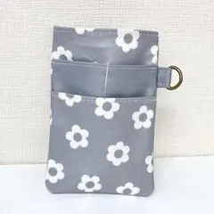 【人気】ラミネート生地☆ナースポケット☆オーガナイザー☆花柄♪グレー