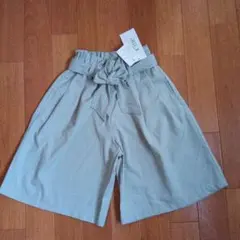 リボン付きミント色 ハーフパンツ ウエストゴムキュロットスカート110
