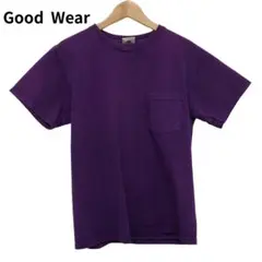 グッドウェア　アメリカ製　アメカジ　パープル　Tシャツ　胸ポケット　丸首　半袖