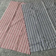 ストライプ柄綿生地 赤白・紺白 2枚セット