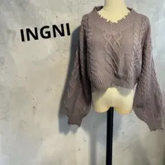M♡INGNIケーブルニットセーター パープル バルーンスリーブ