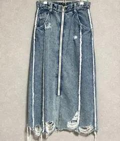 デニムロングスカート カットオフ加工