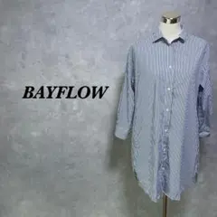 BAYFLOW シャツワンピース ストライプ バックロング 薄青色 L 4241