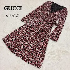 グッチ　カシュクールワンピース　総柄　レオパード柄　S ヒョウ柄　レーヨンのサムネイル