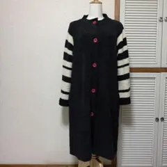 美品 ホコモモラ ロングカーデ ボーダー袖 ブラック M〜Lのサムネイル