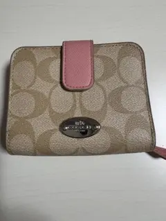 お値下げ‼️COACH 二つ折り財布　ベージュ／ピンク