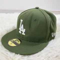美品　ニューエラ　キャップ　ロゴ　LA　オリーブ　グリーン　59FIFTY