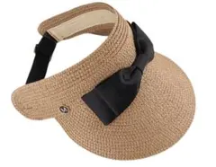 サンバイザー リボン 麦わら帽子 つば広ハット 紫外線対策 サイズ調整 軽量