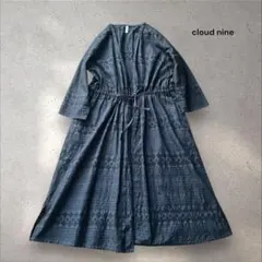 クラウドナイン 刺繍 ガウンワンピース M〜Lサイズ ネイビー ブラック