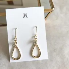 ★No.529 しずくフープ×キュービックジルコニアピアス/ゴールド シンプル