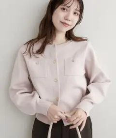 完売 natural couture／ ポリニット金釦ポケ付きカーディガン