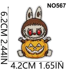 NO567 LABUBU ラブブ かぼちゃ アイロンワッペン アップリケ
