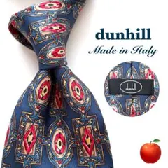 ✨美品✨ダンヒル　ネクタイ　ネイビー　レッド　総柄　プリント　シルク　イタリア製