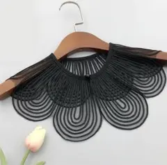 【新品未使用】シアー刺繍付きデザイン付け襟 ブラック｜透け感レースで華やかに