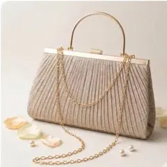 結婚式 披露宴 ゴールド プリーツ パーティーバッグ 2WAY ラメ キラキラ