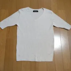 green label relaxing Vネック半袖ニット ベージュ