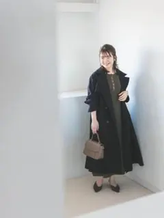 週末値下げ【新品】フード付きライトトレンチフレアコート-shortネイビー